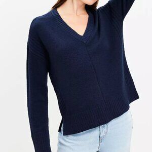 LOFT Rib Trim Wide Sleeve V-Neck Sweater